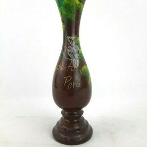 Native Peru Hand Painted Wood Vase 10"